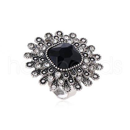 Luxury Vintage Square Alloy Rhinestone Cuff Ring for Women UW1995-1