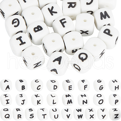 SUNNYCLUE 52Pcs 26 Styles Cube with Letter Silicone Beads SIL-SC0001-84-1