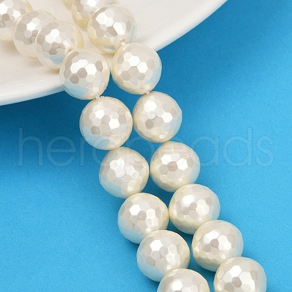 Faceted Round Shell Pearl Beads Strands BSHE-XCP0001-48A-1