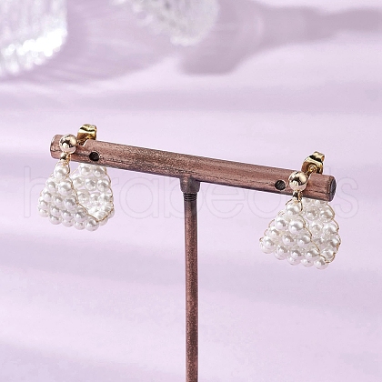 Round Brass Shell Pearl Hoop Earrings EJEW-TA00619-1