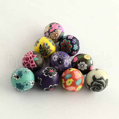 Handmade Flower Pattern Polymer Clay Beads CLAY-Q173-M-1