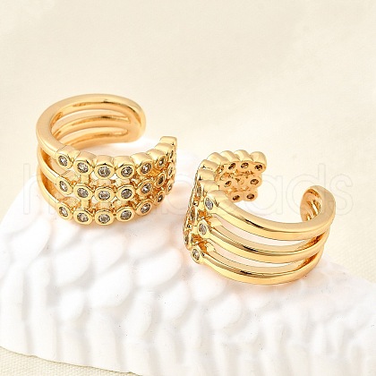 Brass Micro Pave Clear Cubic Zirconia Cuff Earrings EJEW-F370-38B-G-1