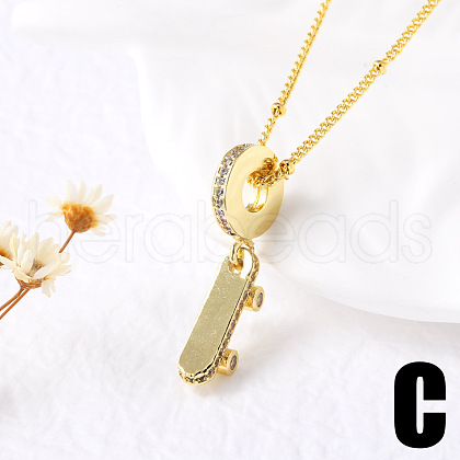 Brass Micro Pave Clear Cubic Zirconia Enamel Pendant Necklaces FS-WG967EC-03-1