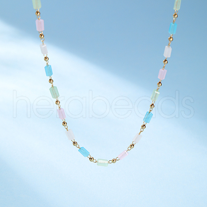 Ocean Style Brass & Synthetic Stone Cuboid Beaded Necklaces for Women's Vacation Date Gift FE9405-1