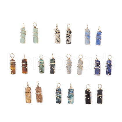 20Pcs 10 Styles Natural Mixed Stone Copper Wire Wrapped Pendants PALLOY-JF03976-1