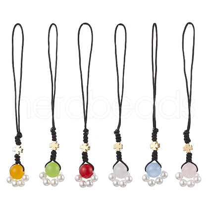 Paw Print Shell Pearl & Natural & Dyed Malaysia Jade Pendant Decorations HJEW-JM02355-1