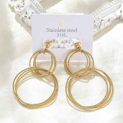 304 Stainless Steel Dangle Stud Earrings EJEW-Z098-27G-1
