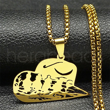 304 Stainless Steel Hollow Cut Cowboy Hat Pendant Necklaces NJEW-H065-30G-1