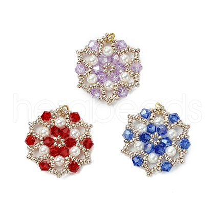 3Pcs Glass Seed Beaded Flower Pendants PALLOY-MZ00513-1