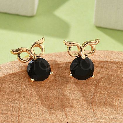 Owl Brass Micro Pave Cubic Zirconia Stud Earrings for Women EJEW-G428-10G-02-1