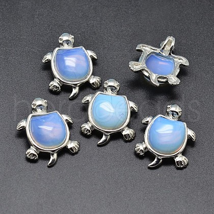 Tortoise Platinum Plated Brass Opalite Pendants G-F228-19C-RS-1