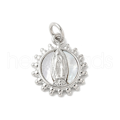 Brass Pave Natural White Shell Pendants KK-S522-06A-P-1