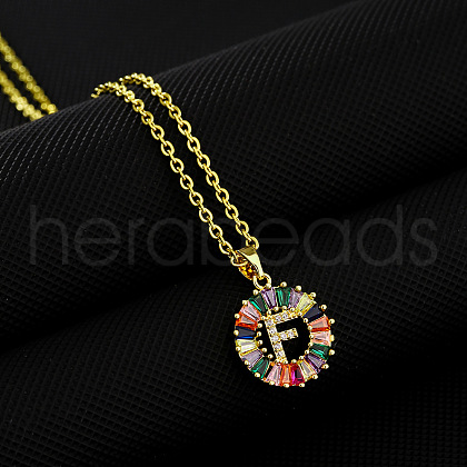 Brass Pave Colorful Cubic Zirconia Initial Ring Pendant Necklaces FS-WGF1437-06-1