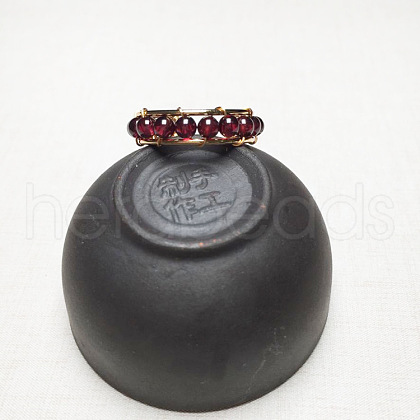 Alloy with Natural Garnet Round Beaded Cuff Rings FS-WG034C3-01-1