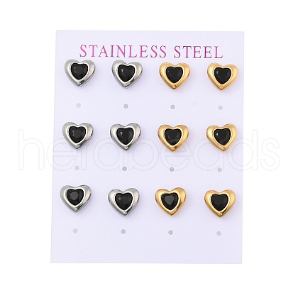 Ion Plating(IP) 304 Stainless Steel Heart Stud Earrings EJEW-C099-13PG-03-1