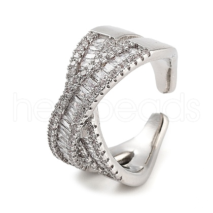 Rack Plating Brass Micro Pave Cubic Zirconia Open Cuff Rings RJEW-C080-09P-1