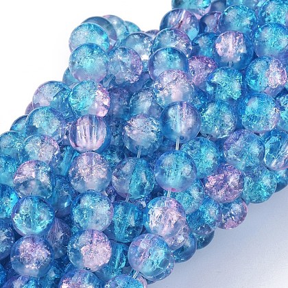 Spray Painted Crackle Glass Beads Strands CCG-Q001-8mm-19-1