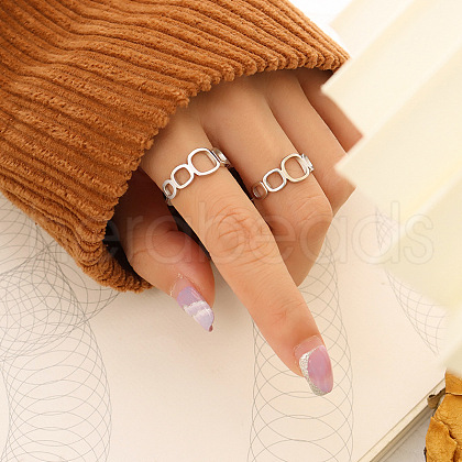 Square Hollow Out Stainless Steel Cuff Rings FS-WGE769B-01-1