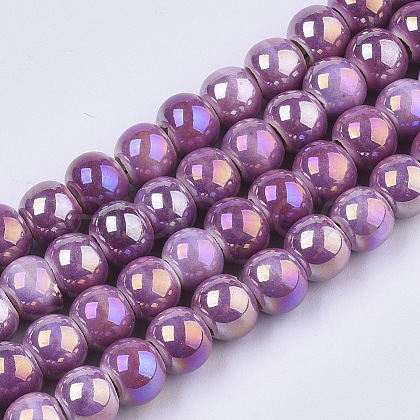 Electroplate Porcelain Beads PORC-N005-04E-1