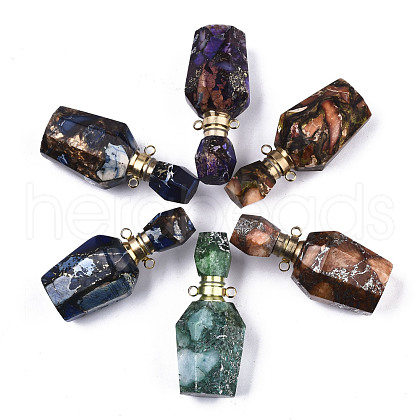 Assembled Synthetic Pyrite and Imperial Jasper Openable Perfume Bottle Pendants G-R481-15-1