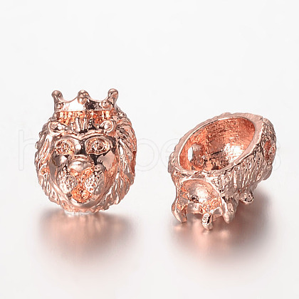 Lion Head Alloy Beads PALLOY-L161-05RG-1