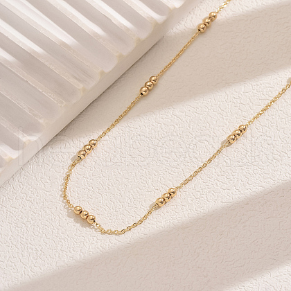Fashionable Vintage Simple Brass Round Beads Link Chain Women's Long Necklaces PN4566-1-1