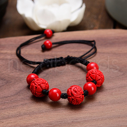 Round Adjustable Cinnabar Braided Bead Bracelets WG3AA70-11-1