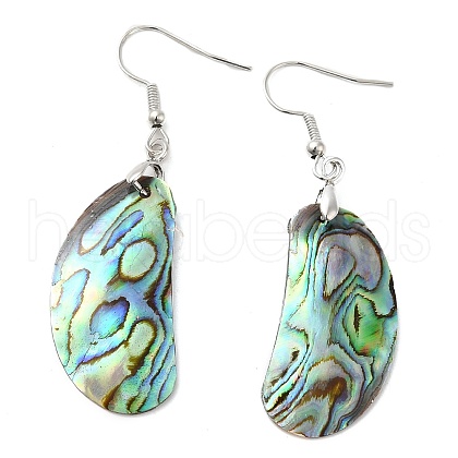 Natural Paua Shell Bean Dangle Earrings with Brass Earring Pins EJEW-E289-02P-1