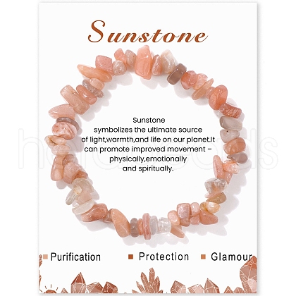 Natural Sunstone Chips Beaded Stretch Bracelets PW-WG309C1-19-1