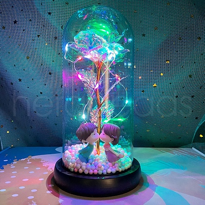 Artificial Flowers Bouquets Golden Foil Roses with LED Glass Light Holder PW-WG26080-01-1