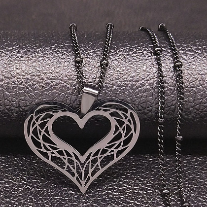 Hollow Out Heart 304 Stainless Steel Pendant Necklaces for Women FS-WG1E05F-03-1