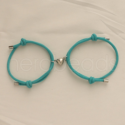 Alloy Heart-shaped Magnetic Braided Rope Bracelets for Couple Girlfriends WG59636-20-1