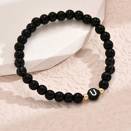 Alloy Resin Round Beaded Stretch Bracelets WG611D6-21-1