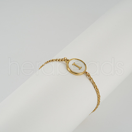 Flat Round with Letter Pattern 304 Stainless Steel Link Bracelets FS-WG4692B-51-1
