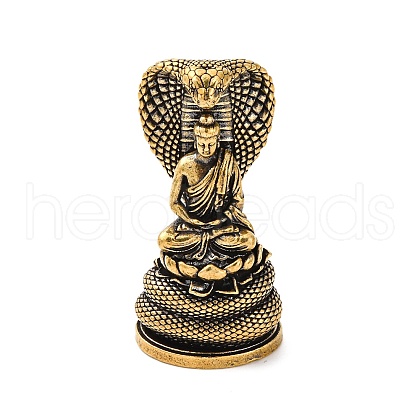 Brass Buddha Statue with Snake Display Decoration KK-D370-02AG-1