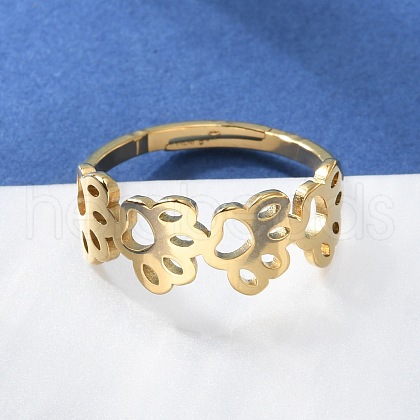 Ion Plating(IP) 201 Stainless Steel Hollow Out Dog Paw Prints Adjustable Ring for Women RJEW-K238-10G-1