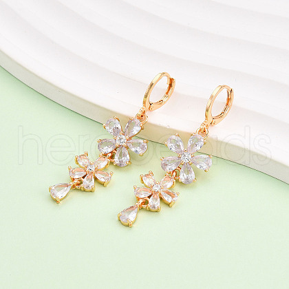 Brass Micro Pave Clear Cubic Zirconia Leverback Earrings EJEW-N058-19A-G-1