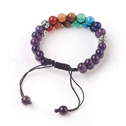 Chakra Natural Amethyst Braided Bead Bracelets BJEW-O164-A03-1