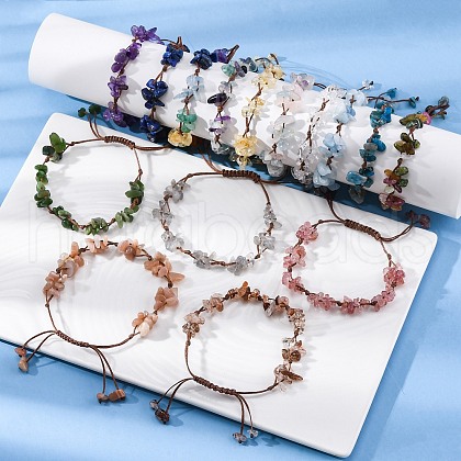Adjustable Natural Gemstone Braided Bead Bracelets for Women BJEW-U035-02-1