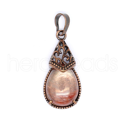 Retro Hollow Synthetic Cherry Quartz Glass  Pendants PW-WGBA09F-08-1