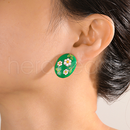 Oval with Flower Pattern Alloy Clip-on Earrings JF4361-3-1