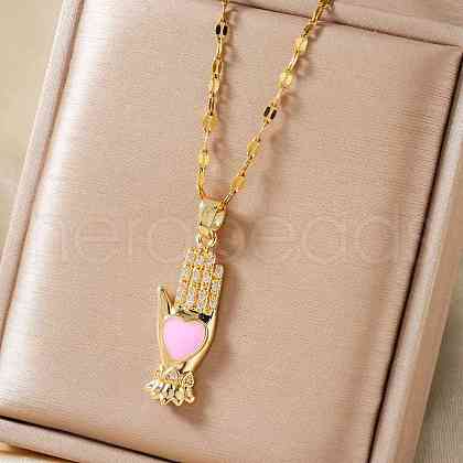 Vintage Brass Love Enamel Hamsa Hand Pendant Necklaces BQ5332-3-1