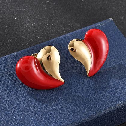 201 Stainless Steel Heart Stud Earrings EJEW-P304-07G-1