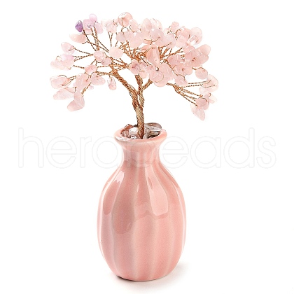 Mother's Day Natural Rose Quartz Chips Money Tree Decorations DJEW-C016-01N-1