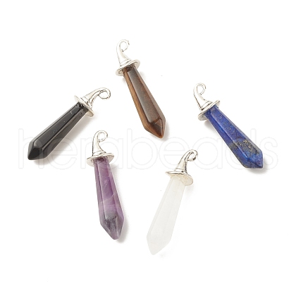 Natural Mixed Gemstone Pointed Pendants PALLOY-JF01507-1