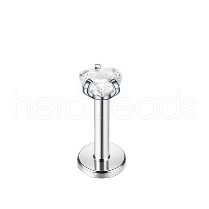 Stainless Steel Clear Cubic Zirconia Threadless Labret Stud WGC142D-22-1
