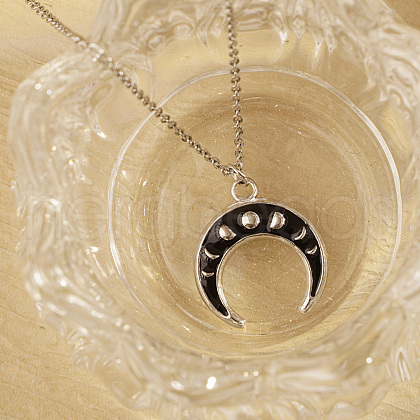 Stylish Stainless Steel Black Enemel Double Horn Pendant Necklaces for Women's Daily Wear VF2621-1-1