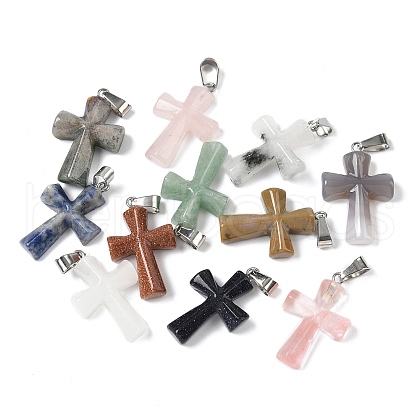 Natural & Synthetic Mixed Stone Cross Pendants G-M454-02-1