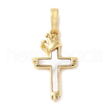 Brass Pave Natural White Shell Pendants KK-S522-01F-G-1