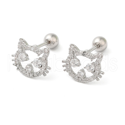 Cat Shape Brass Micro Pave Clear Cubic Zirconia Cartilage Earrings EJEW-L289-02P-02-1